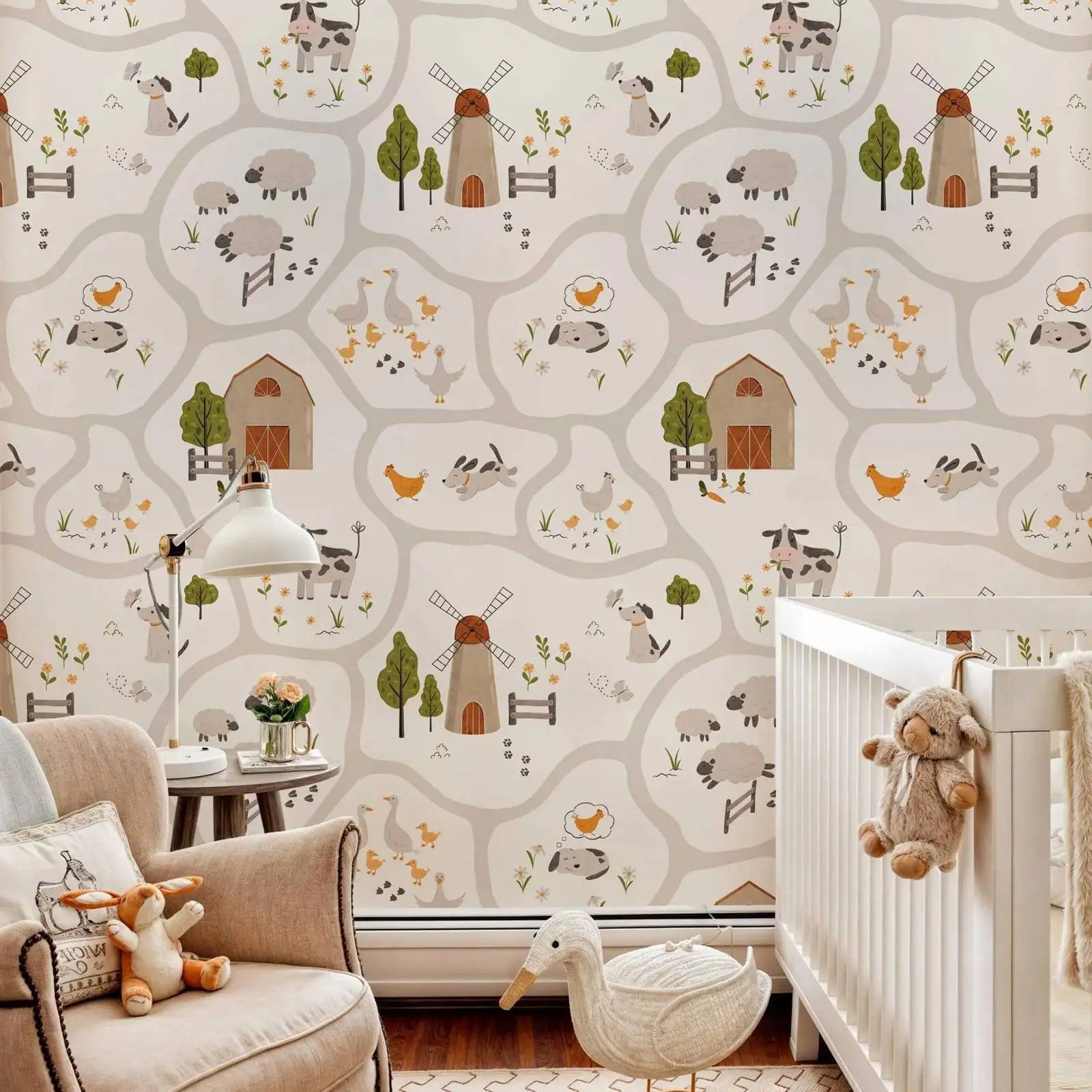 Simpatici animali da fattoria  - Baby Nursery Peel And Stick Wallpaper recensione e prezzo